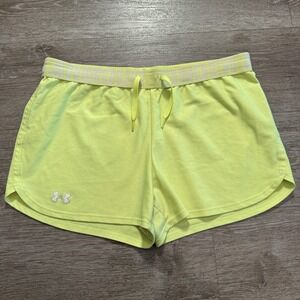 Under Armour Shorts Womens Large Neon Yellow‎ Running Drawstring Elastic Waist